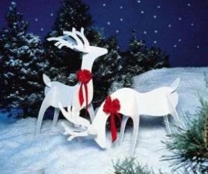 yapboz Noel dekorasyon kırmızı bir yay ile iki ahşap Reindeer